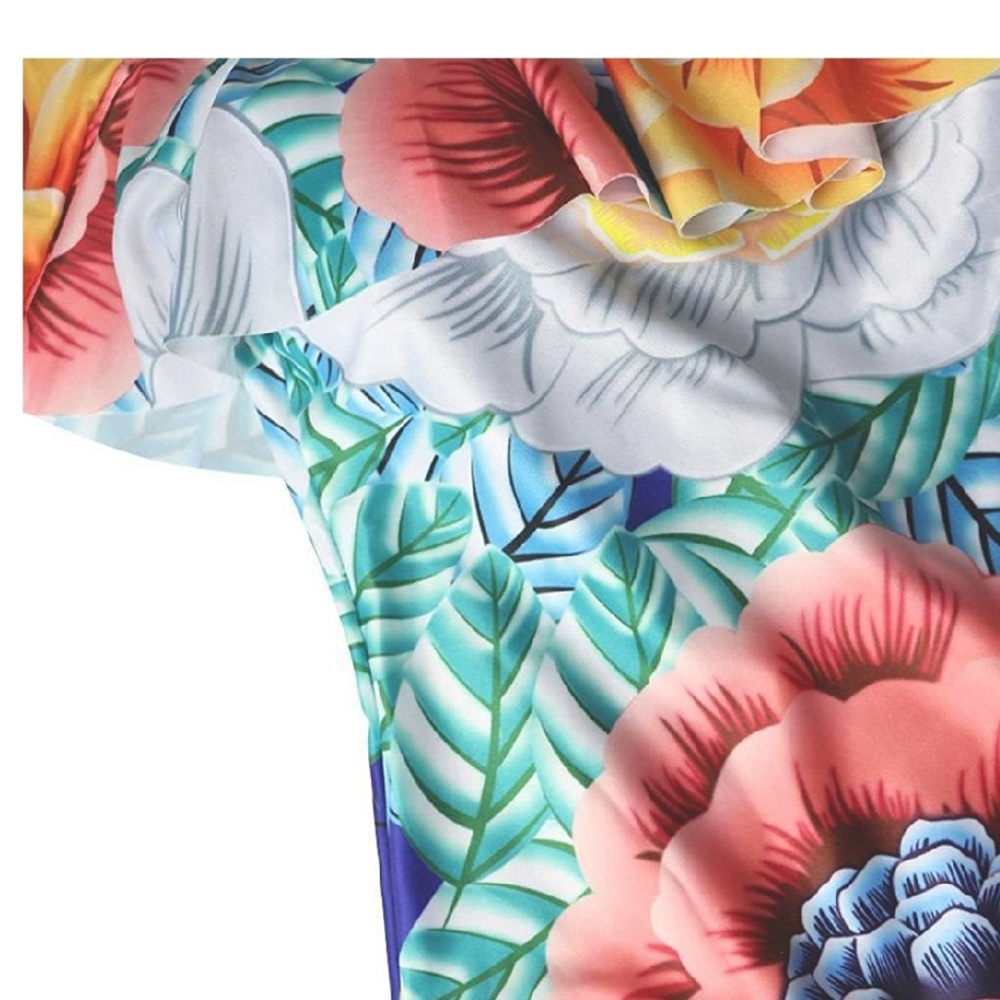 Floral Palm Print Off Shoulder One Piece - Picture 2 of 6